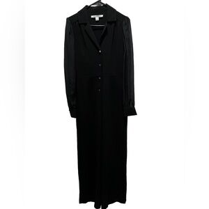 Diane Von Furstenberg Cathy Silk Black Button Up Jumpsuit Sheer Long Sleeves